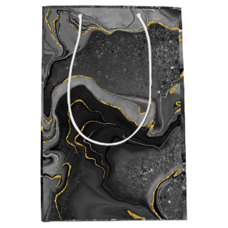 Sac Cadeau Moyen Design gris et or marbré