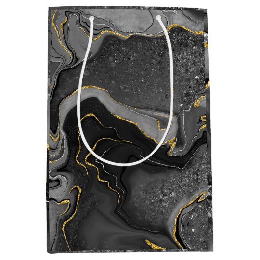 Sac Cadeau Moyen Design gris et or marbré (Devant)