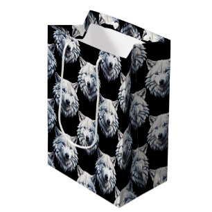 Sac Cadeau Moyen Design Motif de tête de loup blanc
