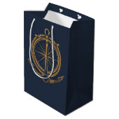 Sac Cadeau Moyen Design nautique avec boussole et ancre en or (Dos Angle)