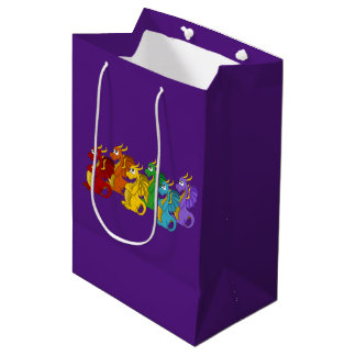 Sac Cadeau Moyen Dessin animé de dragons colorés arc-en-ciel 