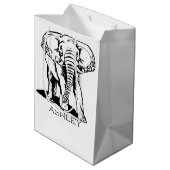 Sac Cadeau Moyen Dessin de ligne Eléphant Noir mignon (Dos Angle)