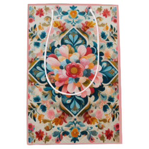 Sac Cadeau Moyen Dessin pastel d'un bloc de motifs floraux