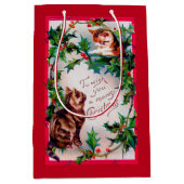 Sac Cadeau Moyen Deux chatons et Noël Holly (Devant)