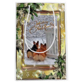 Sac Cadeau Moyen Deux Corgis dans la neige avec le cadre (Devant)