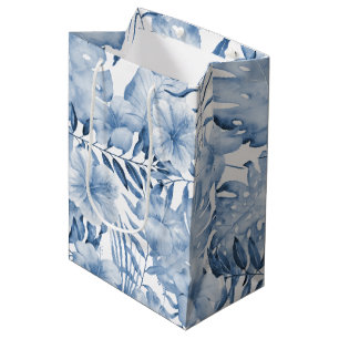 Sac Cadeau Moyen Déversement de Mariée de Feuilles Florales Bleu Vi
