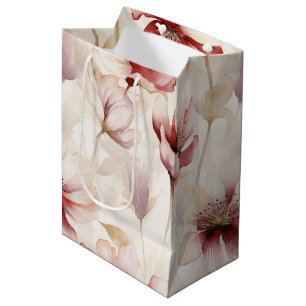Sac Cadeau Moyen Déversoir de mariage floral crème rouge Bourgogne