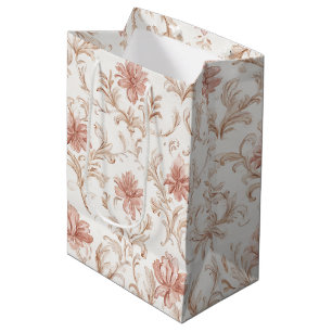 Sac Cadeau Moyen Déversoir de mariage floral rose crème blanc