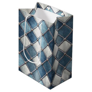Sac Cadeau Moyen Diamant Bleu Métallisé - Géométrique Industriel