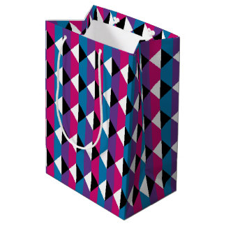 Sac Cadeau Moyen Diamant violet, rose, bleu, noir et blanc