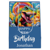 Sac Cadeau Moyen dinosaure anniversaire coloré bleu (Dos)