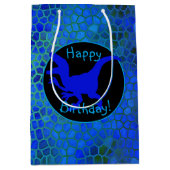 Sac Cadeau Moyen Dinosaure Bleu Cachez Joyeux Anniversaire ! (Devant)
