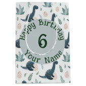 Sac Cadeau Moyen Dinosaure bleu personnalisé avec feuillage et oeuf (Devant)