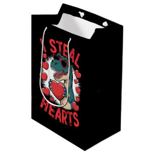 Sac Cadeau Moyen Dinosaure de la Saint-Valentin Je vole les cœurs A