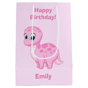 Sac Cadeau Moyen Dinosaure rose mignon de bébé