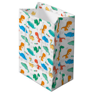 Sac Cadeau Moyen Dinosaures colorés mignons Motif illustré