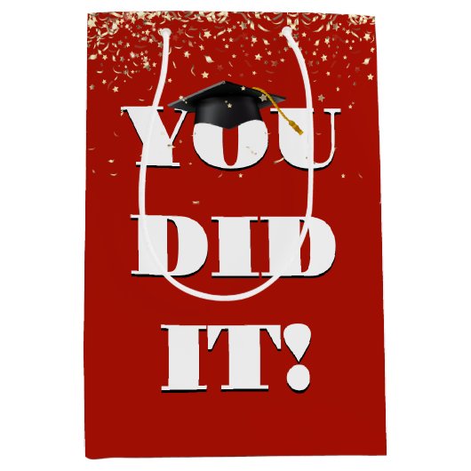 Sac Cadeau Moyen Diplôme "You did It Sign" avec Confetti (Devant)