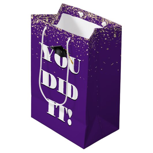 Sac Cadeau Moyen Diplôme "You did It Sign" avec Confetti (Devant Angle)