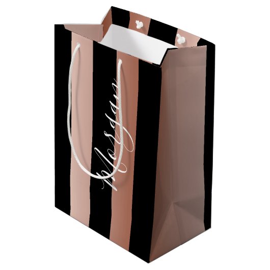 Sac Cadeau Moyen do-it-yourself Nom Blanc, Rose vertical Gold & Bla (Dos Angle)