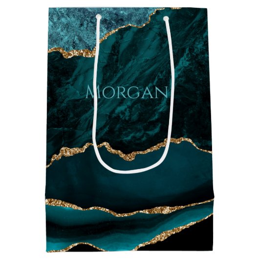 Sac Cadeau Moyen do-it-yourself Nom Turquoise, Turquoise Or & Black (Dos)