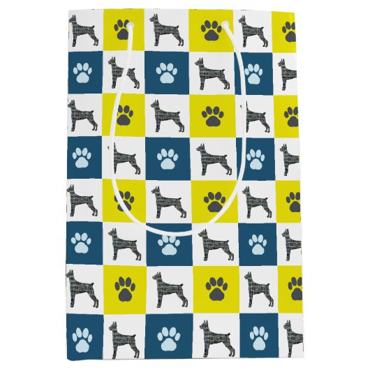 Sac Cadeau Moyen Doberman Pinscher Chien & Grille Jaune Empreinte d (Devant)