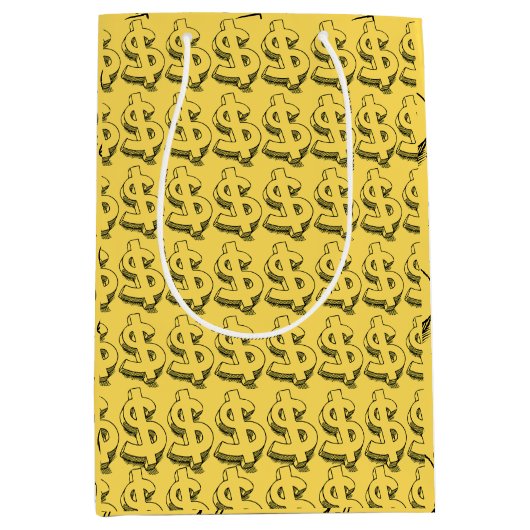 Sac Cadeau Moyen dollar d'or (Devant)
