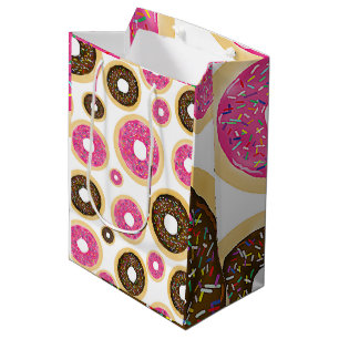 Sac Cadeau Moyen Donuts rose et marron avec paillettes Fête d'anniv
