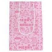 Sac Cadeau Moyen Doodle de Noël rose | Vibes festives (Dos)