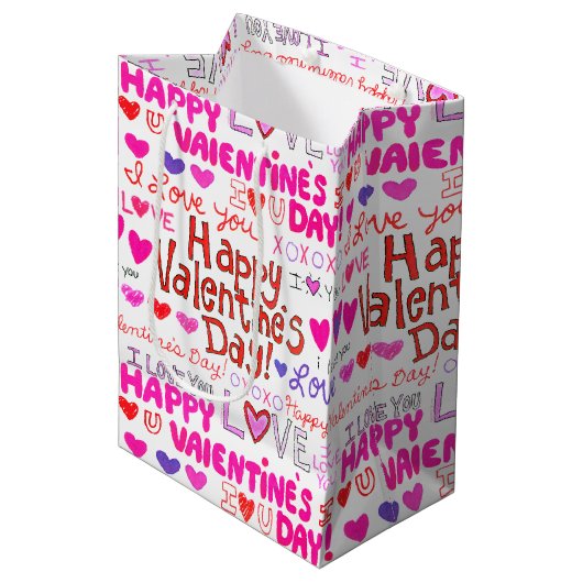 Sac Cadeau Moyen Doodles Heureuses Saintes-Valentin (Devant Angle)