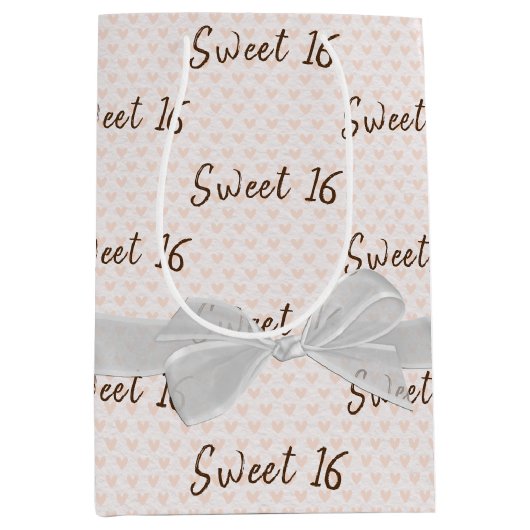 Sac Cadeau Moyen Douce 16 Anniversaire Bow sur les coeurs (Devant)