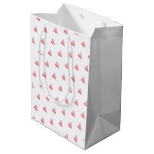 Sac Cadeau Moyen Douce Coeur Motif Aquarelle Art Rouge