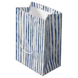 Sac Cadeau Moyen Douce Nuit de Mariage à Rayures Bleues et Blanches