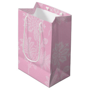 Sac Cadeau Moyen Douche de Mariage en Dentelle Florale Rose