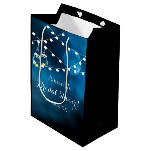 Sac Cadeau Moyen Douche nuptiale bleu lune cordes lumineuses (Devant Angle)