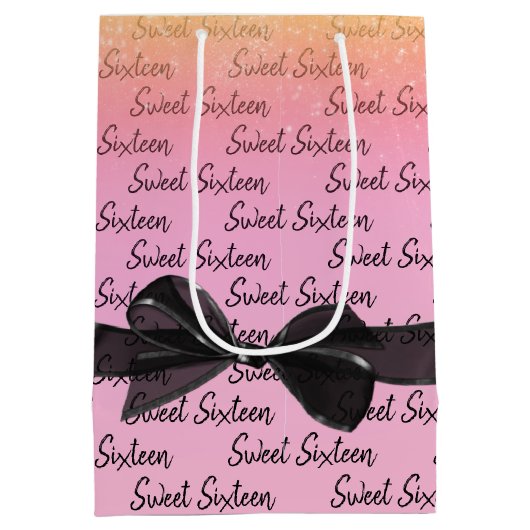 Sac Cadeau Moyen Doux 16 Anniversaire Bow avec Parties scintillant (Dos)