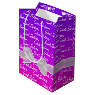 Sac Cadeau Moyen Doux 16 Anniversaire Bow Sur Neon