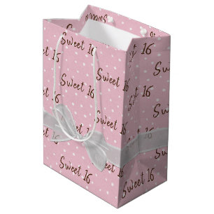 Sac Cadeau Moyen Doux 16 Anniversaire Bow sur Pois