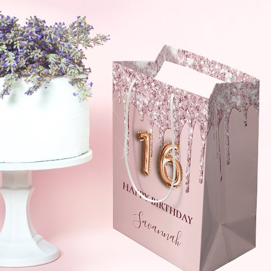Sac Cadeau Moyen Doux 16 gouttes de parties scintillant rose pâle m