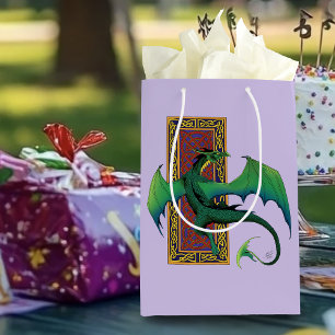 Sac Cadeau Moyen Dragon Celtique Vert Motif Noué Fantastique Violet