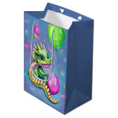 Sac Cadeau Moyen Dragon d'anniversaire mignon avec ballons (Devant Angle)