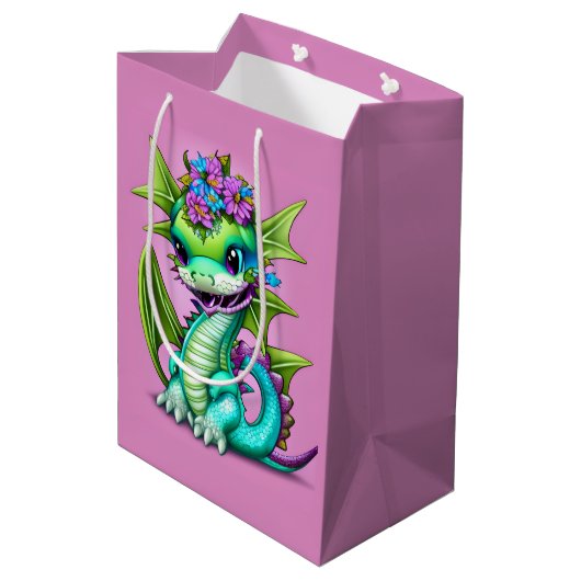Sac Cadeau Moyen Dragon de bébé pourpre et vert (Dos Angle)