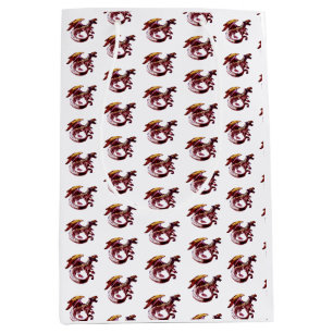 Sac Cadeau Moyen Dragon Fantastique Rouge Rubis sur Fond Blanc