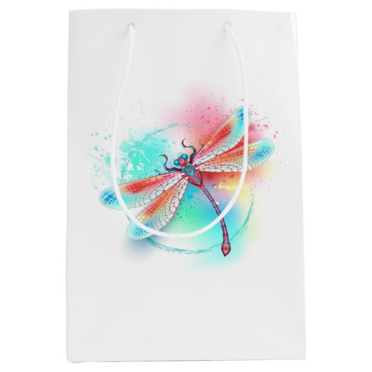 Sac Cadeau Moyen Dragonfly rouge sur l'arrière - plan aquarelle (Devant)