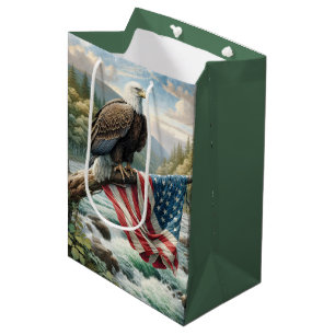 Sac Cadeau Moyen Drapeau américain et aigle à tête blanche pour l'a