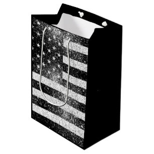 Sac Cadeau Moyen Drapeau américain Rustic Black White Grey Sparking