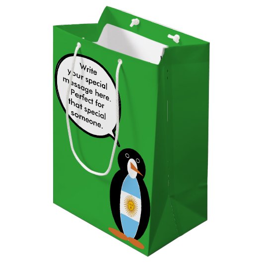 Sac Cadeau Moyen Drapeau argentin Ms Penguin parlante (Devant Angle)
