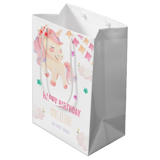 Sac Cadeau Moyen Drapeau Unicorn mignonne fille Anniversaire (Dos Angle)