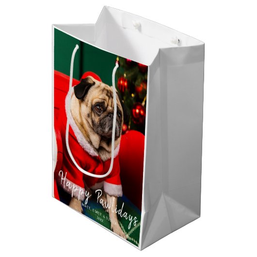 Sac Cadeau Moyen Drôle mignon Noël Chien animal de compagnie (Devant Angle)