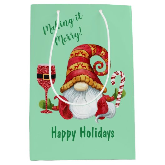 Sac Cadeau Moyen Drôle Noël Gnome (Devant)