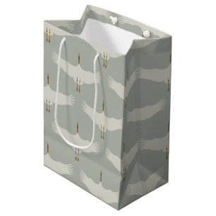 Sac Cadeau Moyen Dusty Blue Neutral Birds Grues Art Déco Motif